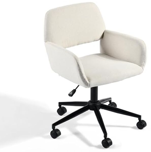 39F FURNITURE DREAM Office Chair Fabric Swivel Adjustable Height and 5 Casters for Children Working at Home, Beige, 56.5 x 57.5 x 75-85cm