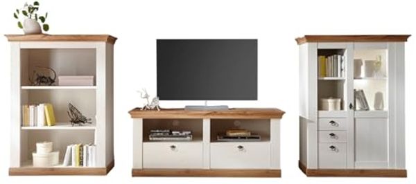 Wohnwand Hemsby in weiß Pinie / Eiche Landhaus 376 x 139 cm