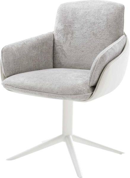 Drehstuhl Luan-Flex mit Armlehnen Materialmix Echtleder Weiß-Silbergrau Fußkreuz Weiß 360° drehbar Wippfunktion