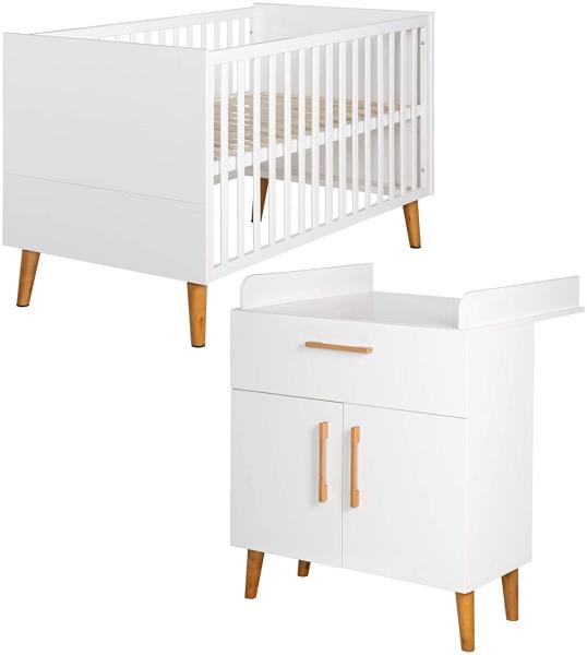 roba Kinderzimmerset 'Mick' 2-teilig - Bett 70 x 140 - Wickelkommode - Weiß / Goldeiche