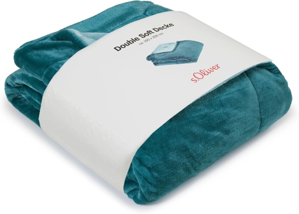 s. Oliver zweifarbige Kuscheldecke 150x200 cm - doppellagige Dicke Wendedecke dunklpetrol Petrol, leicht glänzende Flanell Decke super weicher Griff und angenehm warm