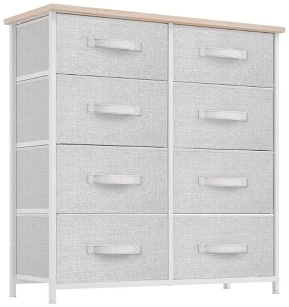 YITAHOME Kommode,Kommode mit 8 Schubladen,Schrank,Stoffschubladen mit Griffen,Kommodenschrank mit Stabiler Stahlrahmen,Dauerhaft,Hellgrau