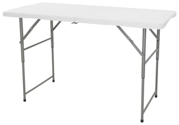 Multifunktionaler Klapptisch, höhenverstellbar, 122 x 60 x 50-74 cm, klappbarer Umschlag und Tragegriff für unterwegs, weiß