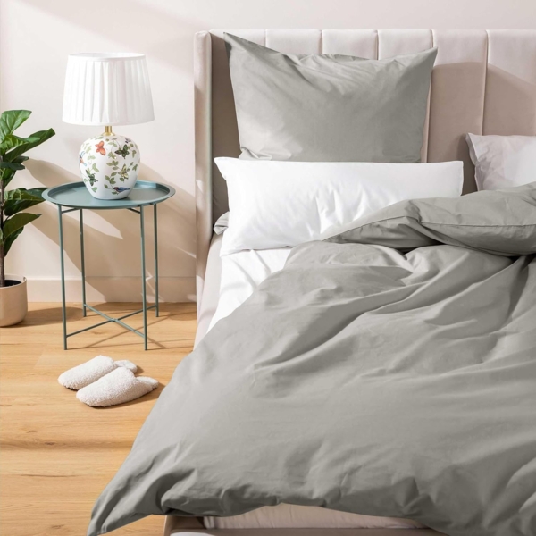 Cotton Castle Bettwäsche Bettgarnitur Bettbezug 100% Baumwolle 135x200 155x220 200x200 200x220, Farbe:Hellgrau, Größe:200x200 cm Bild 3