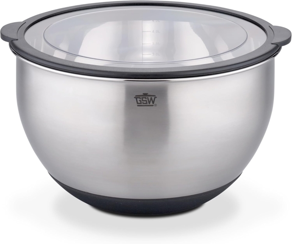 GSW Servierschüssel Primo, Edelstahl, Literskala, luftdichter Aufbewahrungs-Deckel, Antirutsch-Boden