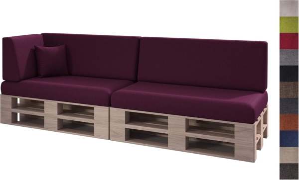 sunnypillow Palettenkissen mit abnehmbarem Bezug Kaltschaum Palettenauflage Palettenpolster Palettensofa Sitzkissen Rückenlehne Indoor Outdoor 6er Set 120x80 Violett