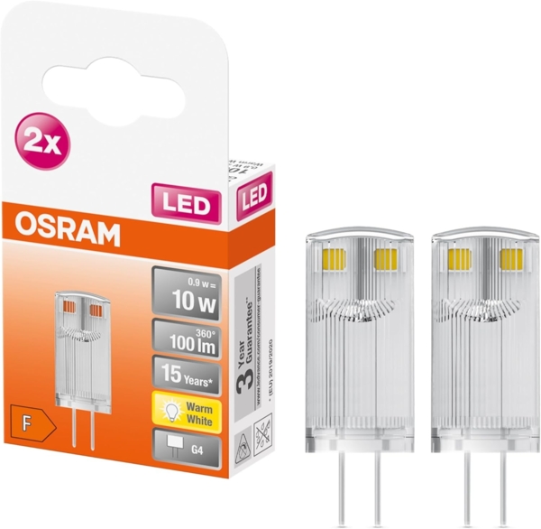 OSRAM LED Stift 0,9W G4 100lm12V 2.700K klar 2er Box