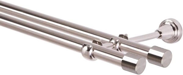MDEKOR Gardinenstange Vorhangstange 19mm, 2-läufig, 2-läufig Wandmontage, 120 cm Edelstahl Bild 3