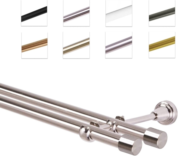 MDEKOR Gardinenstange Vorhangstange 19mm, 2-läufig, 2-läufig Wandmontage, 120 cm Edelstahl Bild 1
