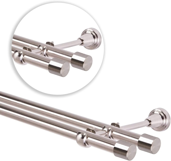 MDEKOR Gardinenstange Vorhangstange 19mm, 2-läufig, 2-läufig Wandmontage, 120 cm Edelstahl Bild 2