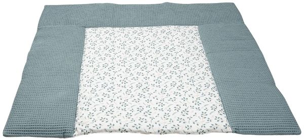 ULLENBOOM ® Wickelauflage 85x75 cm Waffelpiqué Floral Grün (Made in EU) - Wickelunterlage Waschbar und für Unterwegs geeignet, Bezug: 100% OEKO TEX Baumwolle, Wickeltischauflage 75x85