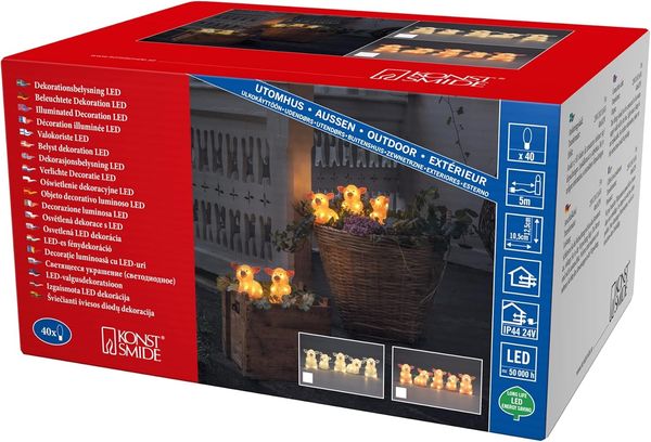 LED Lichterkette Acryl Babyschweinchen - 5 Leuchtfiguren - 40 warmweiße LED - Trafo - für Außen