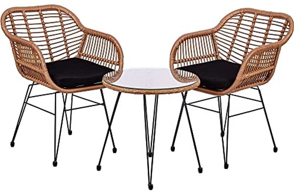 STILISTA® Bistro Set 3tlg. Polyrattan Bambus Optik