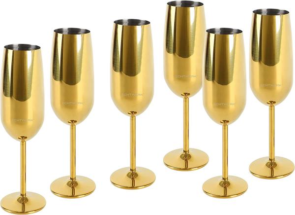 ECHTWERK Glas Sekt-/Champagnerkelch, Edelstahl, Unzerbrechliche Gläser für Hochzeit/Outdoor/Picknick, 6-tlg