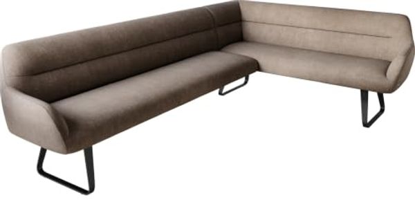Esszimmerbank Taya-Flex 285x190 cm Strukturstoff Soft Taupe Kufengestell flach Schwarz Taschenfederkern Links