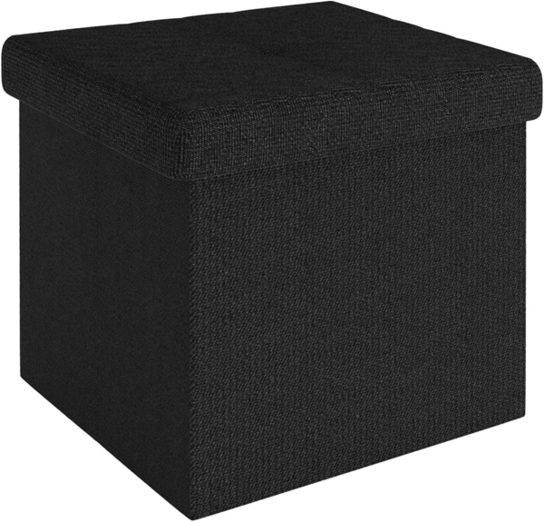 Intirilife Sitzhocker (Sitzwürfel mit Stauraum 30x30x30 cm in PIANO SCHWARZ - Fußablage), Faltbare Sitzhocker - aus Stoff mit Mulden - Aufbewahrungsbox Truhe