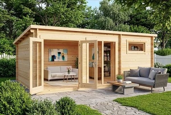 Alpholz Gartenhaus Atrium E Gartenhaus aus Holz Holzhaus mit 70 mm Wandstärke Blockbohlenhaus mit Montagematerial