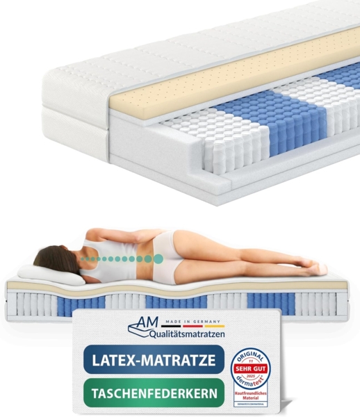 AM Qualitätsmatratzen | Latex-Taschenfederkernmatratze - 90x200 cm - H2