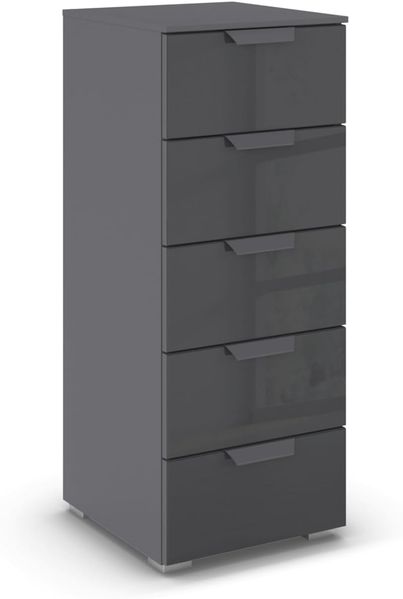 rauch Aditio Box, Kommode, 5 Schubladen, mit Glasfront, mit Softclose-Funktion, Farbe Grau metallic, BxHxT 40x100x42cm