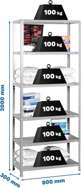 Simonrack Schwerlastregal, Lagerregal, 200 x 80 x 30 Metallregal, Kellerregal, Biegestelle 100 kg, 6 Fachböden, Grau - Comfort Bild 2