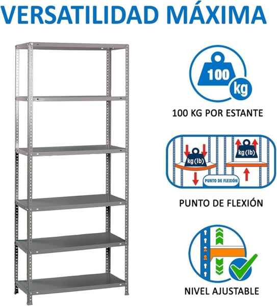 Simonrack Schwerlastregal, Lagerregal, 200 x 80 x 30 Metallregal, Kellerregal, Biegestelle 100 kg, 6 Fachböden, Grau - Comfort Bild 4