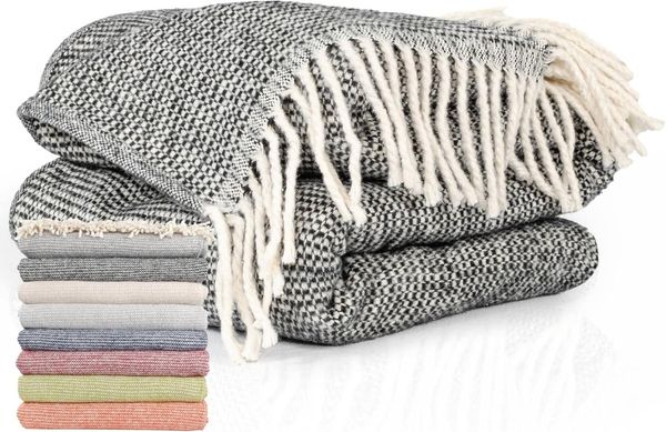 Plaid Emma Kuscheldecke Tagesdecke hochwertige Reisedecke Wohndecke, ANRO, Wendedecke kuschelig-weich 130x160cm Schwarz