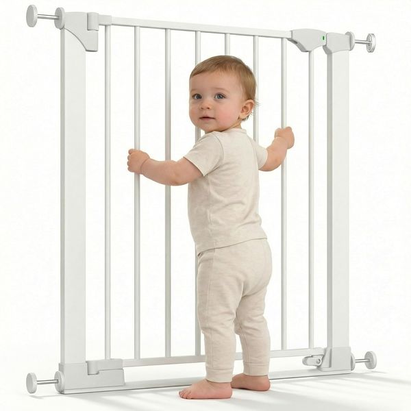 Safetots SafeStep Treppenschutzgitter, Weiß, 68cm - 75cm, Extra Niedrige Durchgangshöhe, Druckmontage Sicherheitsgitter, Kinderschutzgitter für Treppen, Einfache Installation
