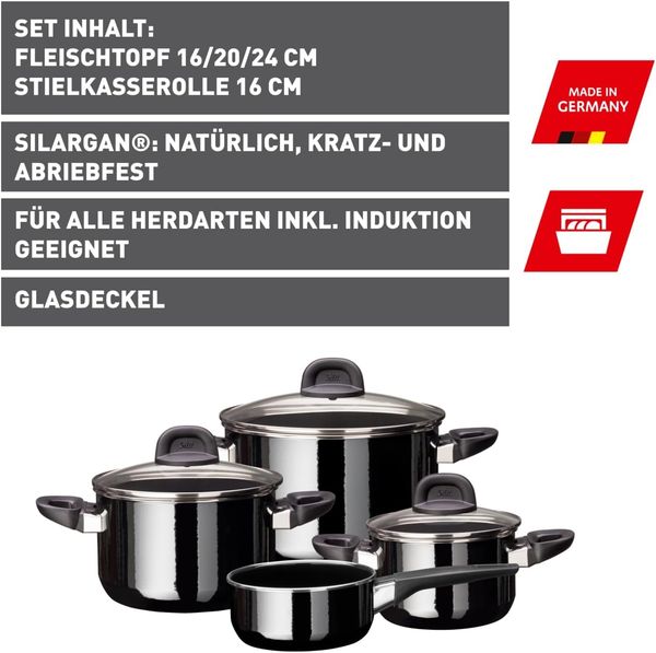 Silit Modesto Line Topfset Induktion 4-teilig, Kochtopf Set mit Glasdeckel, Silargan Funktionskeramik, Induktions Töpfe Set nickelfrei, schwarz Bild 2