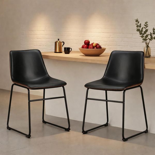 DUMOS Barhocker 2er Set, Moderner Stil Barstuhl mit Sitzkissen Aus Pu-Leder Und Metallbein Bar Stool mit lehne, 45 cm, Geeignet für Die Bar, Die Küche und Das Wohnzimmer (Schwarz)