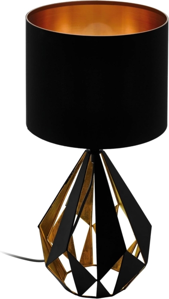 Eglo 43077 Tischleuchte CARLTON 5 Stahl, Textil schwarz kupfer E27 1X40W Ø25cm H:51cm mit Kabelschalter