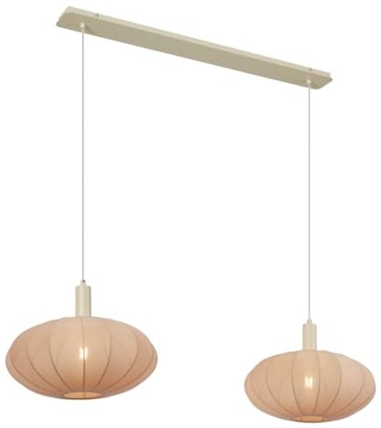 Qazqa Pendelleuchte Bida, ohne Leuchtmittel, E27, Beige, Japandi, Textil, 2-flammig