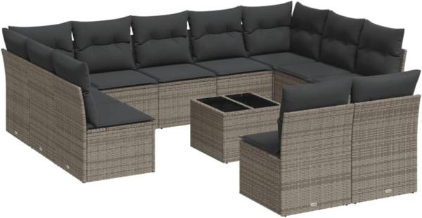 vidaXL 12-tlg. Garten-Sofagarnitur mit Kissen Grau Poly Rattan 3250199