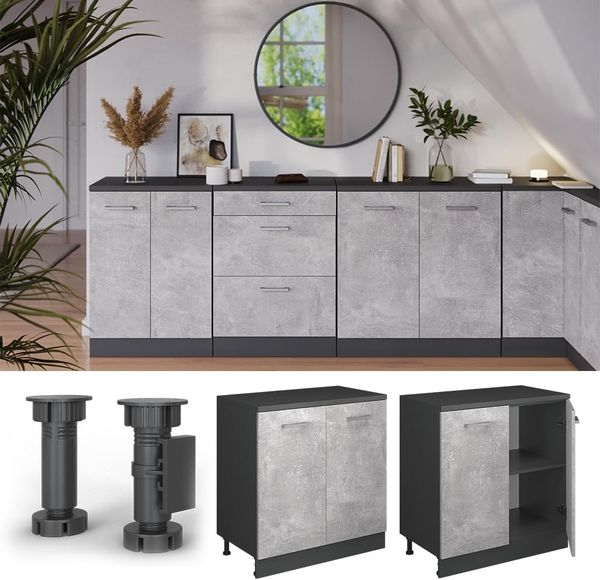 Erweiterungsschrank Rion Beton/Anthrazit 80 x 46 cm ohne Schräge mit 2 Türen Vicco Bild 5