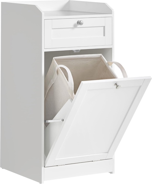 Vasagle Badschrank mit Schublade und Wäschebox, herausnehmbare Innentasche mit Griffen, 40 x 40 x 80,2 cm, wolkenweiß