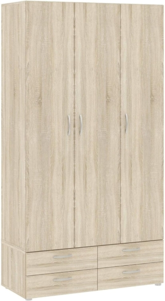 Dmora - Kleiderschrank 3 Türen Kinsale, Schlafzimmermöbel, Schrank, Garderobe, 111x52 h214 cm, Eiche Bild 6