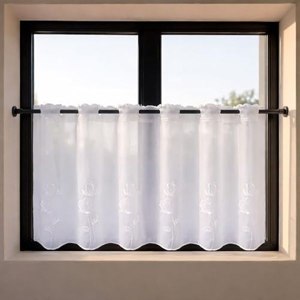 Gerster Scheibengardine Sabine (1 St), Durchzuglöcher, transparent, HxB: 50x150, mit gestickten Blumendesign