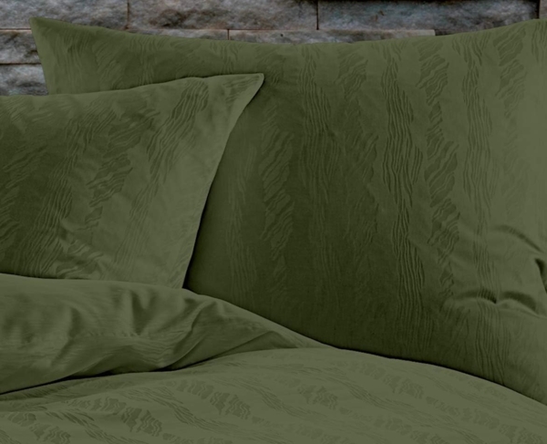 Bettwaesche-mit-Stil Mako Satin Damast Bettwäsche Waves dunkelgrün (oliv) Garnitur 155x220cm Bild 4