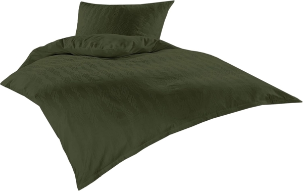 Bettwaesche-mit-Stil Mako Satin Damast Bettwäsche Waves dunkelgrün (oliv) Garnitur 155x220cm Bild 2