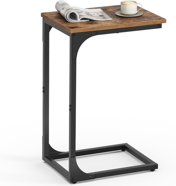 VASAGLE Beistelltisch, C Form, mit Metallgestell, industriell, Holz/Stahl vintagebraun-schwarz, 30 x 40 x 62 cm