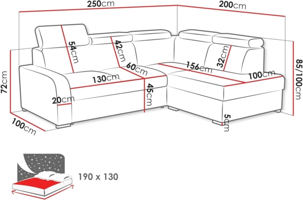 Ecksofa Apollo 2rRLXp mit Schlaffunktion und Bettkasten (Farbe: Crown 04, Seite: Links LXP+R+2R) Bild 3