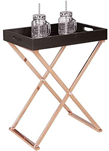 Wohnling Design Beistelltisch SERVE Kupfer Schwarz mit Tablett 48 x 61 x 34 cm