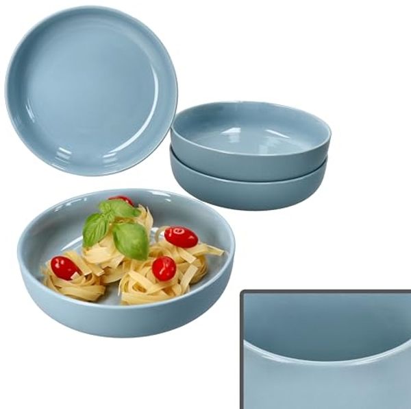 Ritzenhoff & Breker Suppenteller Ritzenhoff 4x Jasper Suppenteller 610ml Graublau Steingut tiefe Teller