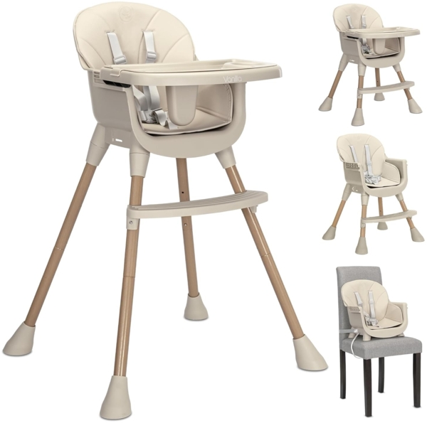 Lorelli Kinderhochstuhl Vanilla 3 in 1 Kinderstuhl, Tablett, Fußstütze, Gurt beige
