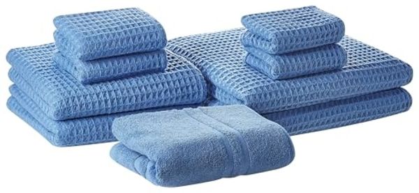 Badehandtuch Set mit Badematte 9-teilig Blau Baumwolle Zero-Twist-Garn