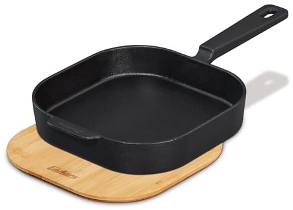 Bratpfanne (M) aus Gusseisen inkl. Bambus Brett / Deckel