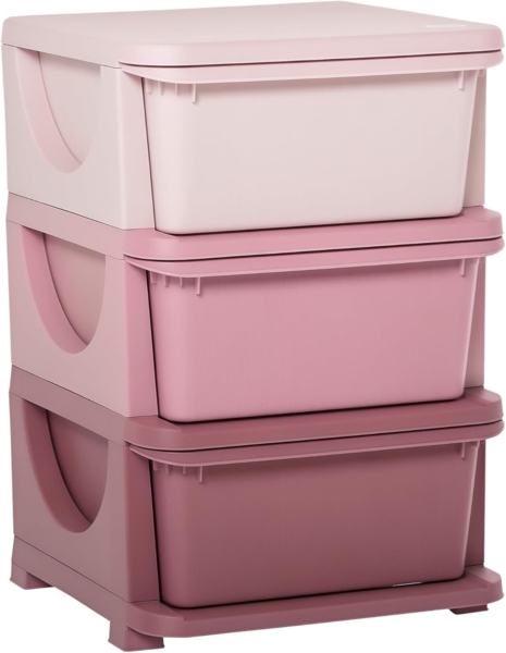 HOMCOM Spielzeugtruhe mit Stauraum, drei Ebenen (Spielzeug-Organizer, 1 St, Aufbewahrungsboxen), für Kinderzimmer 3-6 Jahre Kindermöbel Rosa 37 x 37 x 56,5 cm