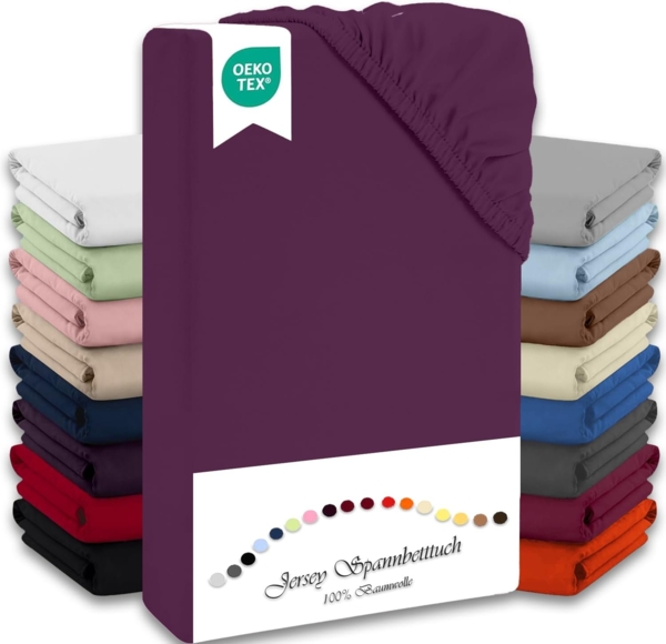 Jersey Spannbettlaken Spannbettuch 90-100x190-200cm 100% Baumwolle Aubergine