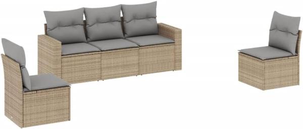 vidaXL 5-tlg. Garten-Sofagarnitur mit Kissen Beige Poly Rattan 3251126