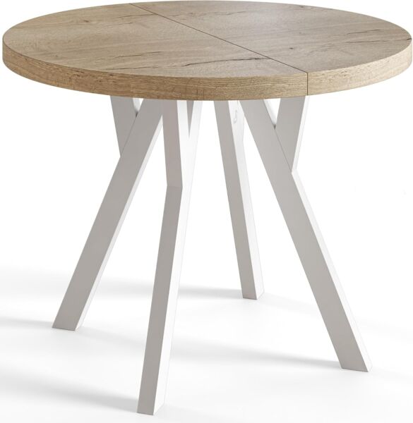 Alpi-Möbel Esstisch Wohnzimmertisch - Ausziehbarer runder Tisch 80-120 cm - Halifax Eiche, Ausziehbar, 2 x Einsatz 50 cm