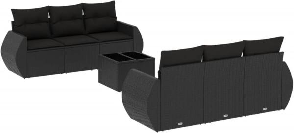 vidaXL 7-tlg. Garten-Sofagarnitur mit Kissen Schwarz Poly Rattan 3221104